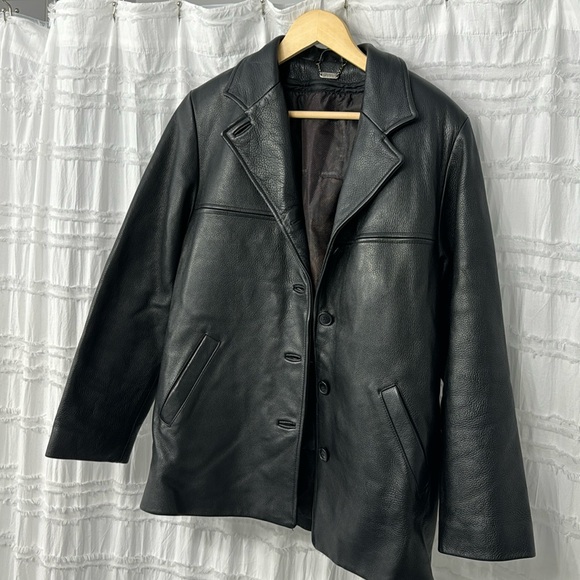 DANIER BLACK LEATHER COAT - Picture 1 of 12